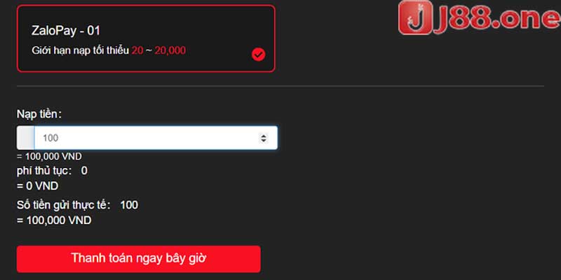 Nạp tiền J88 qua Zalopay